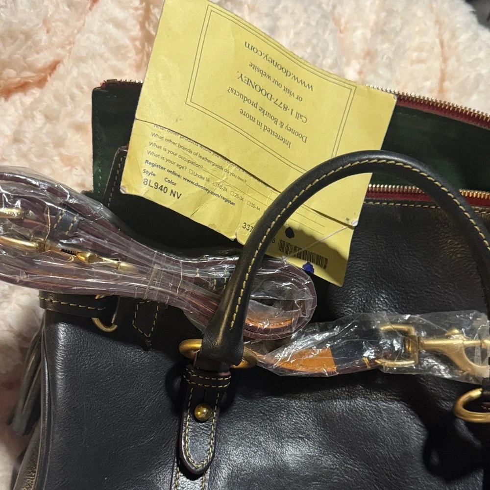 Dooney & Bourke Large Navy Satchel with Gold Accents - Picture 2 of 5